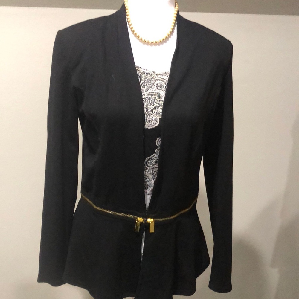 Iman Black Global Chic Convertible Peplum Blazer Lightweight new
